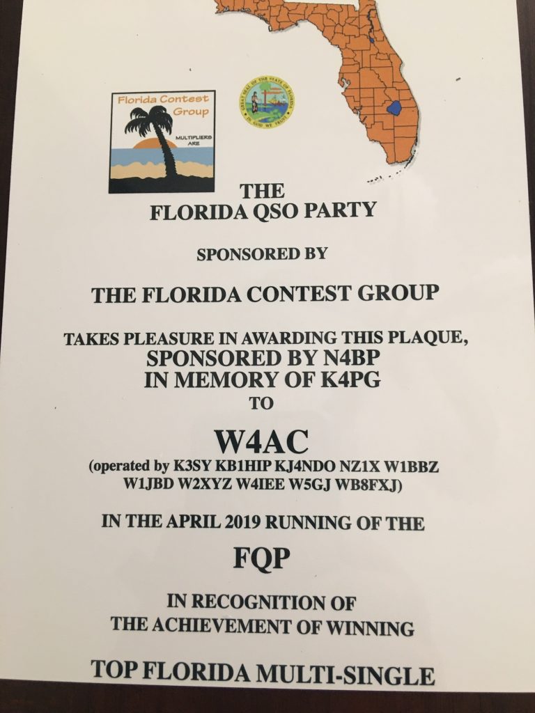 2019 FL QSO Party Award